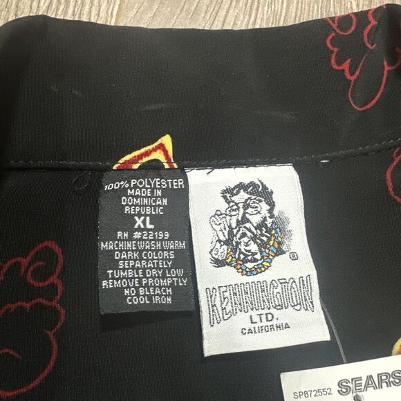 Vintage Y2K KENNINGTON LTD Dragon Button Down Hawaiian Shirt Black Flame NWT XL - Picture 4 of 6